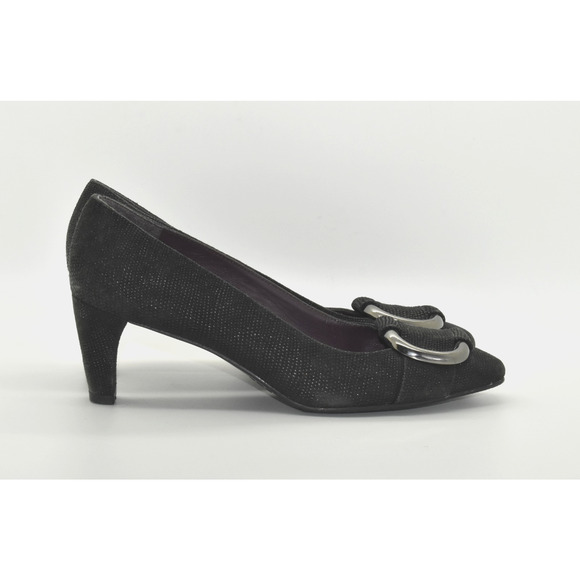 A7 Auth STUART WEITZMAN Black Fabric W/Silver Tone Buckle Detail Pumps Size 6M - Picture 2 of 6
